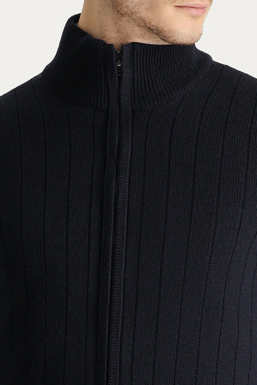 Koyu Lacivert Fermuarlı Triko Hırka