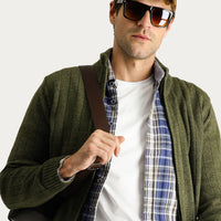 Orta Haki Fermuarlı Triko Hırka