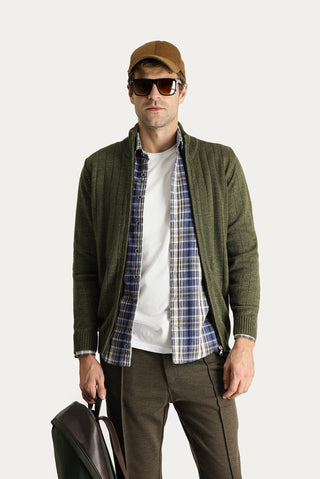  Orta Haki Fermuarlı Triko Hırka