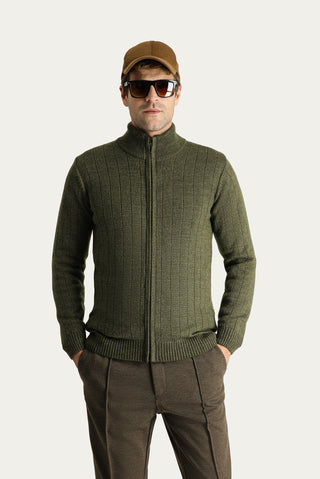  Orta Haki Fermuarlı Triko Hırka