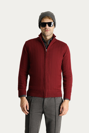  Koyu Bordo Fermuarlı Triko Hırka