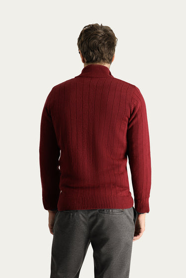 Koyu Bordo Fermuarlı Triko Hırka