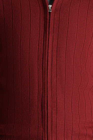 Koyu Bordo Fermuarlı Triko Hırka