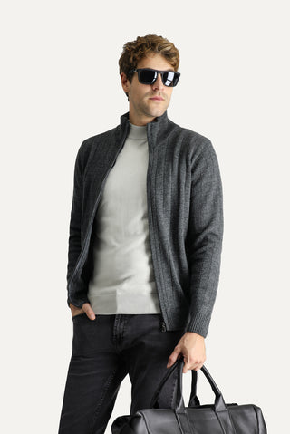  Koyu Antrasit Fermuarlı Triko Hırka