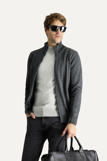  Koyu Antrasit Fermuarlı Triko Hırka