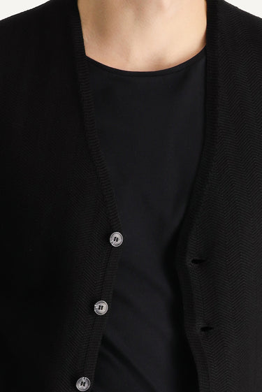 Siyah Pamuklu Triko Yelek