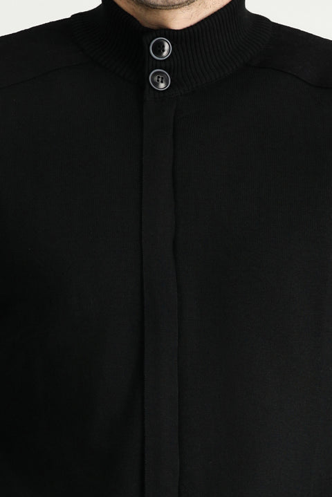 Siyah Fermuarlı Pamuklu Triko Hırka