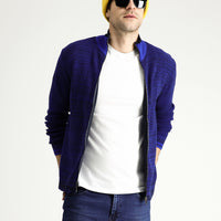 Koyu Lacivert Slim Fit Dar Kesim Fermuarlı Pamuklu Triko Hırka