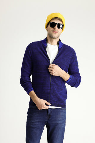  Koyu Lacivert Slim Fit Dar Kesim Fermuarlı Pamuklu Triko Hırka