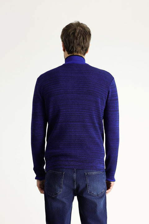 Koyu Lacivert Slim Fit Dar Kesim Fermuarlı Pamuklu Triko Hırka