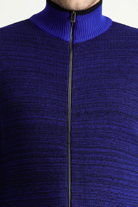 Koyu Lacivert Slim Fit Dar Kesim Fermuarlı Pamuklu Triko Hırka