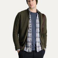 Orta Haki Fermuarlı Pamuklu Triko Hırka