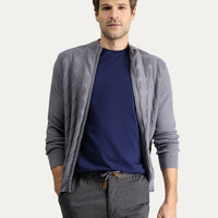 Orta Gri Melanj Slim Fit Dar Kesim Yünlü Desenli Pamuklu Triko Hırka