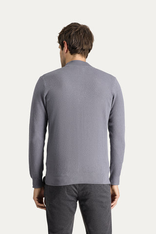  Orta Gri Melanj Regular Fit Yünlü Desenli Pamuklu Triko Hırka