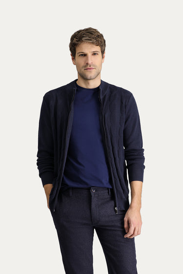  Koyu Lacivert Regular Fit Yünlü Desenli Triko Hırka