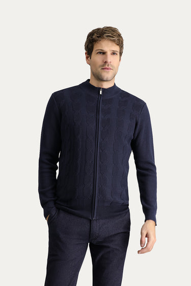  Koyu Lacivert Regular Fit Yünlü Desenli Triko Hırka