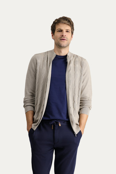 Orta Vizon Slim Fit Dar Kesim Yünlü Desenli Pamuklu Triko Hırka