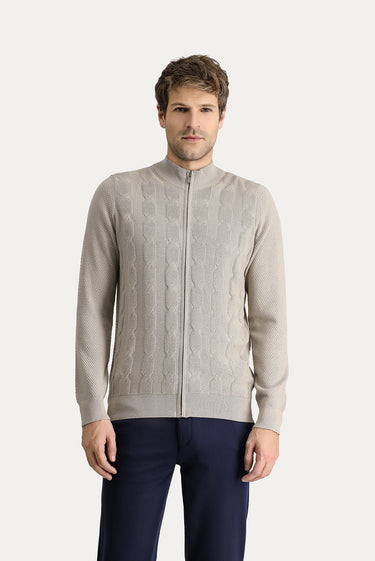 Orta Vizon Slim Fit Dar Kesim Yünlü Desenli Pamuklu Triko Hırka