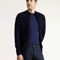 Koyu Lacivert Fermuarlı Yünlü Triko Hırka