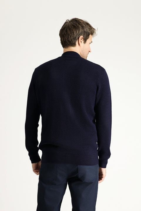 Koyu Lacivert Fermuarlı Yünlü Triko Hırka