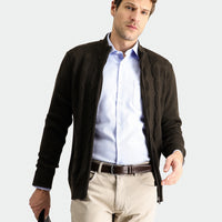 Orta Kahve Fermuarlı Yünlü Triko Hırka