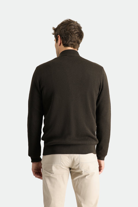 Orta Kahve Fermuarlı Yünlü Triko Hırka