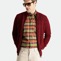 Koyu Kırmızı Fermuarlı Yünlü Triko Hırka