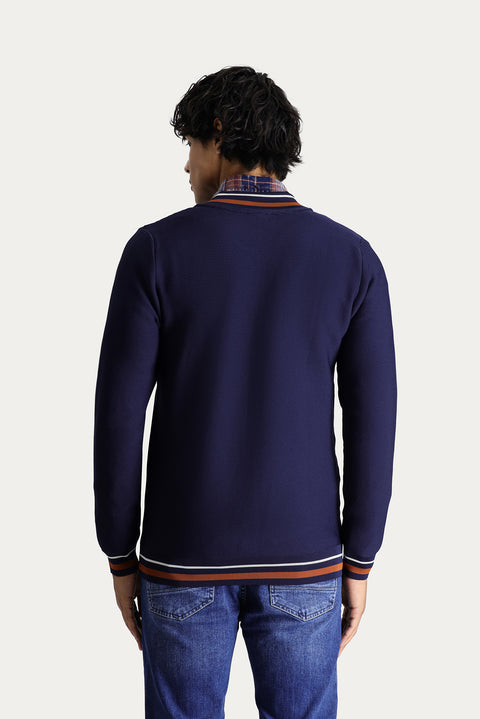 Koyu Lacivert Slim Fit Dar Kesim Fermuarlı Triko Hırka