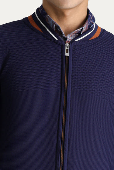 Koyu Lacivert Slim Fit Dar Kesim Fermuarlı Triko Hırka