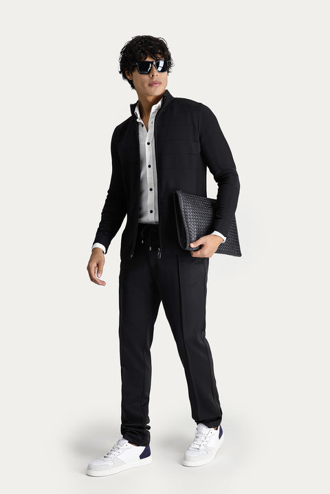 Siyah Slim Fit Dar Kesim Fermuarlı Triko Hırka