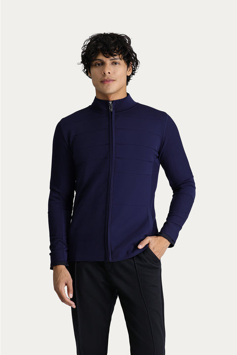 Koyu Lacivert Slim Fit Dar Kesim Fermuarlı Triko Hırka
