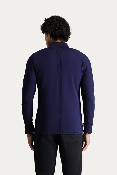 Koyu Lacivert Slim Fit Dar Kesim Fermuarlı Triko Hırka