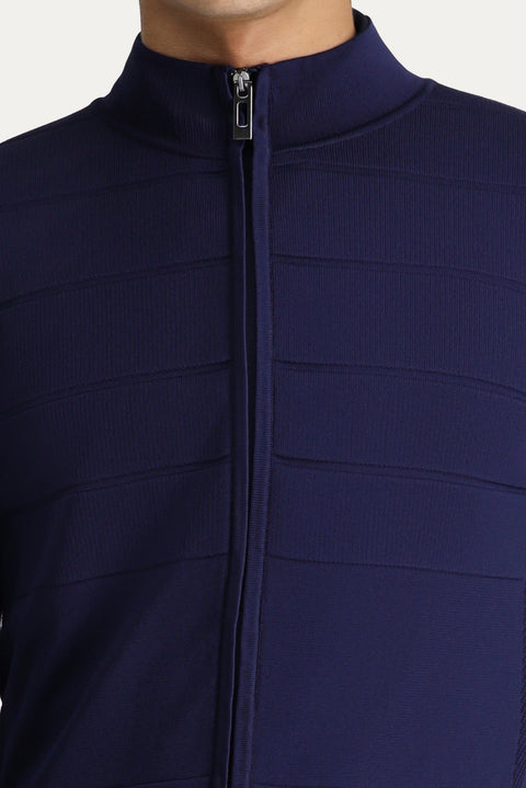 Koyu Lacivert Slim Fit Dar Kesim Fermuarlı Triko Hırka