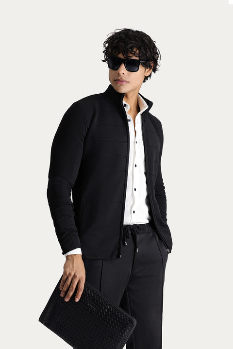 Siyah Slim Fit Dar Kesim Triko Hırka