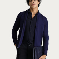 Koyu Lacivert Slim Fit Dar Kesim Triko Hırka