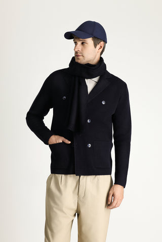  Koyu Lacivert Slim Fit Dar Kesim Kruvaze Pamuklu Triko Hırka