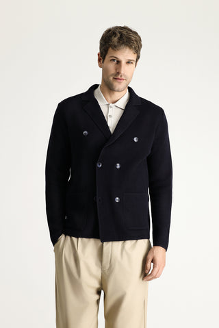  Koyu Lacivert Slim Fit Dar Kesim Kruvaze Pamuklu Triko Hırka