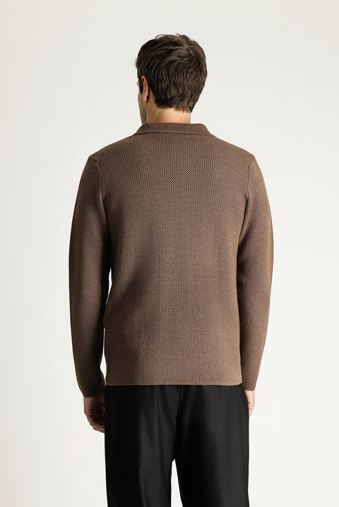 Medium Brown Melange Knit Jacket