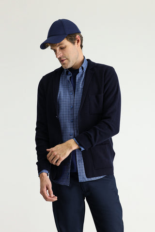  Koyu Lacivert Regular Fit Cepli Dü?meli Pamuklu Triko H?rka-Ki??l?