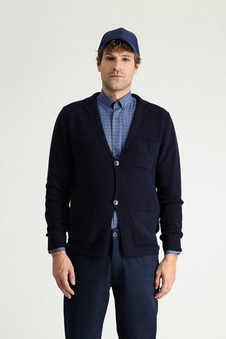  Koyu Lacivert Regular Fit Cepli Dü?meli Pamuklu Triko H?rka-Ki??l?