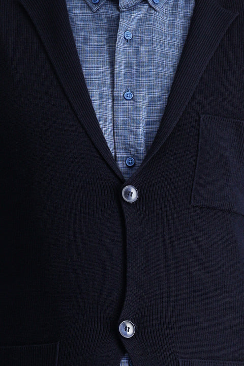 Koyu Lacivert Regular Fit Cepli Düğmeli Pamuklu Triko Hırka