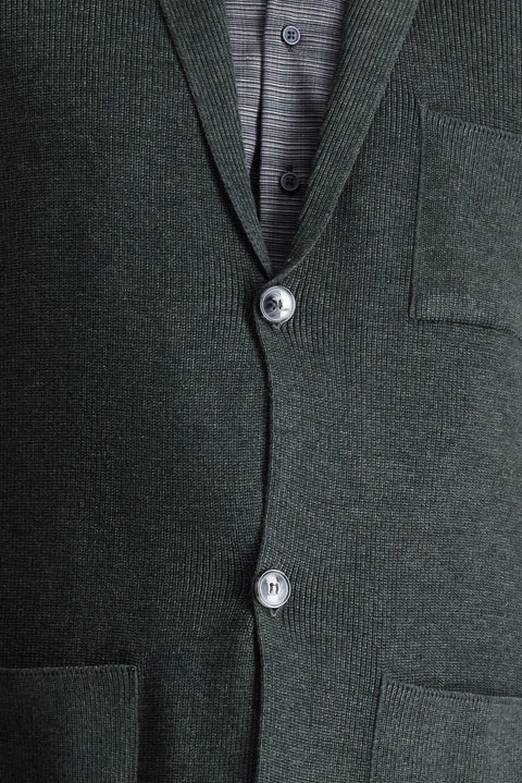 Koyu Antrasit Melanj Regular Fit Cepli Düğmeli Pamuklu Triko Hırka