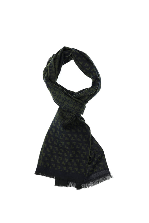 Koyu Yeşil Çift Taraflı Desenli Atkı