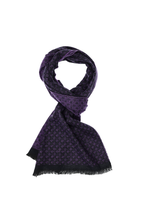 Koyu Mor Çift Taraflı Desenli Atkı