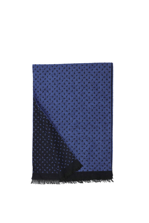 Koyu Lacivert Çift Taraflı Desenli Atkı