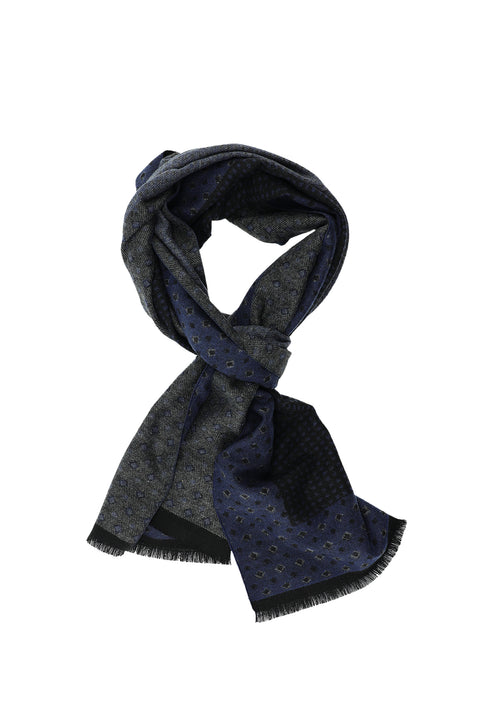 Orta Lacivert Çift Taraflı Desenli Atkı