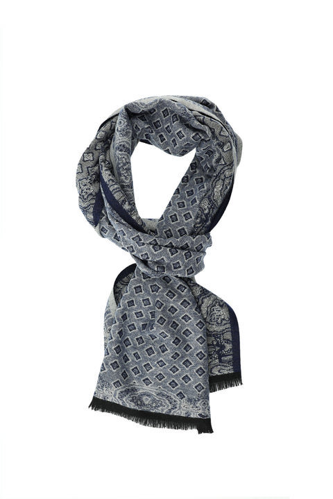 Koyu Lacivert Çift Taraflı Desenli Atkı