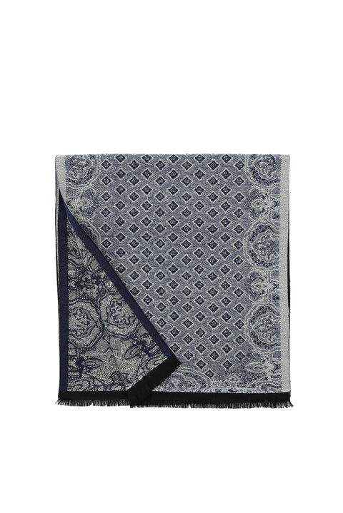 Koyu Lacivert Çift Taraflı Desenli Atkı