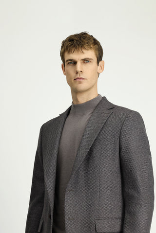  Orta Kahve Yünlü Klasik Desenli Ceket