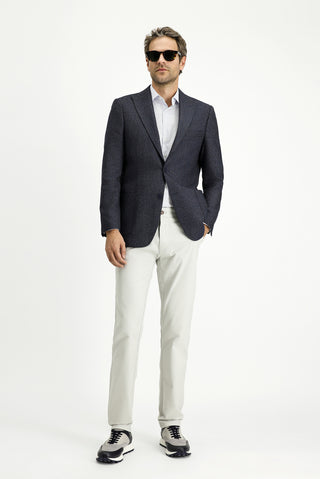  Koyu Lacivert Regular Fit Desenli Likralı Spor Ceket